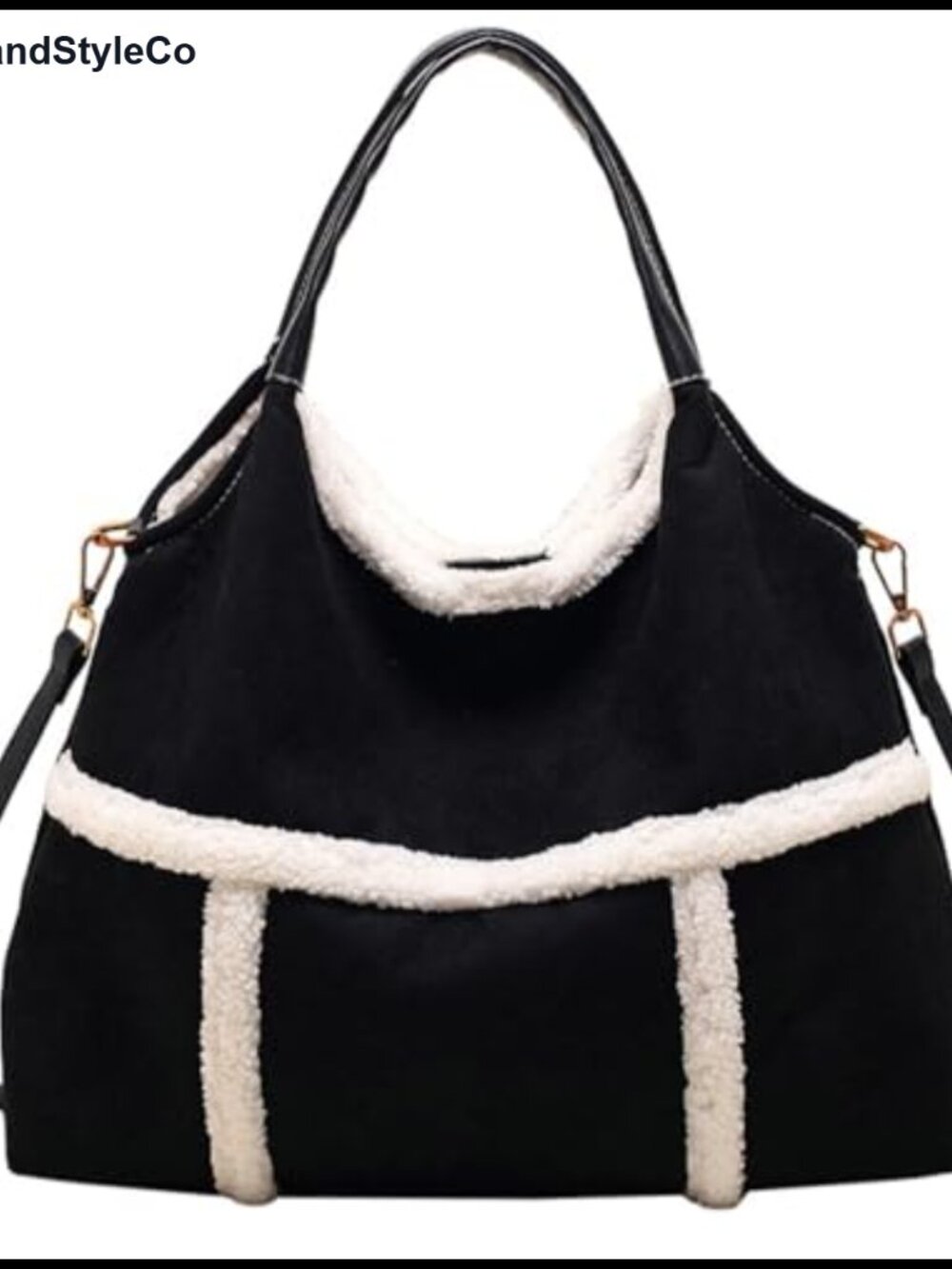 Suede Tote Bag Faux Lamb Wool Lined Crossbody Shoulder Purse Top Handle Handbag